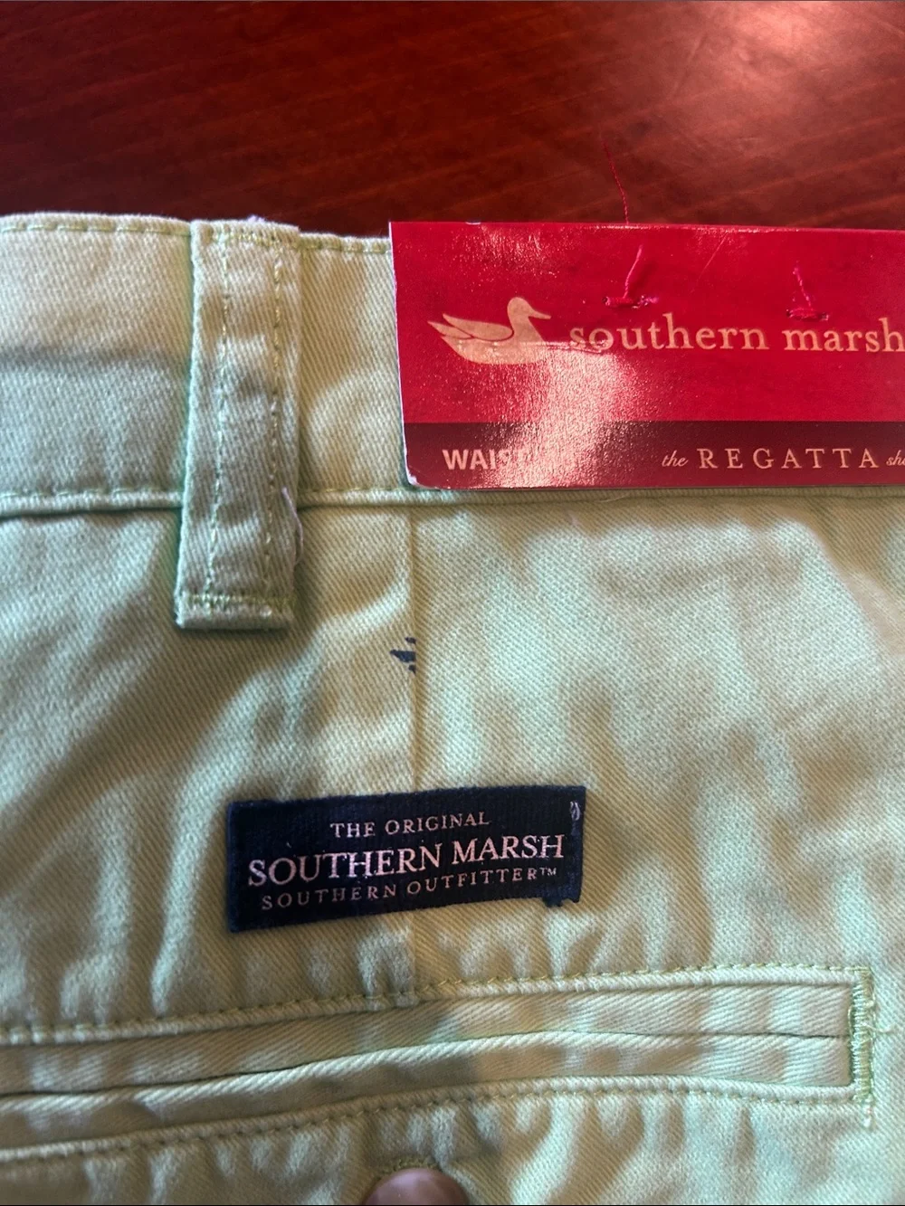 Southern Marsh Mint Green Swim Shorts with Navy Duck Motif